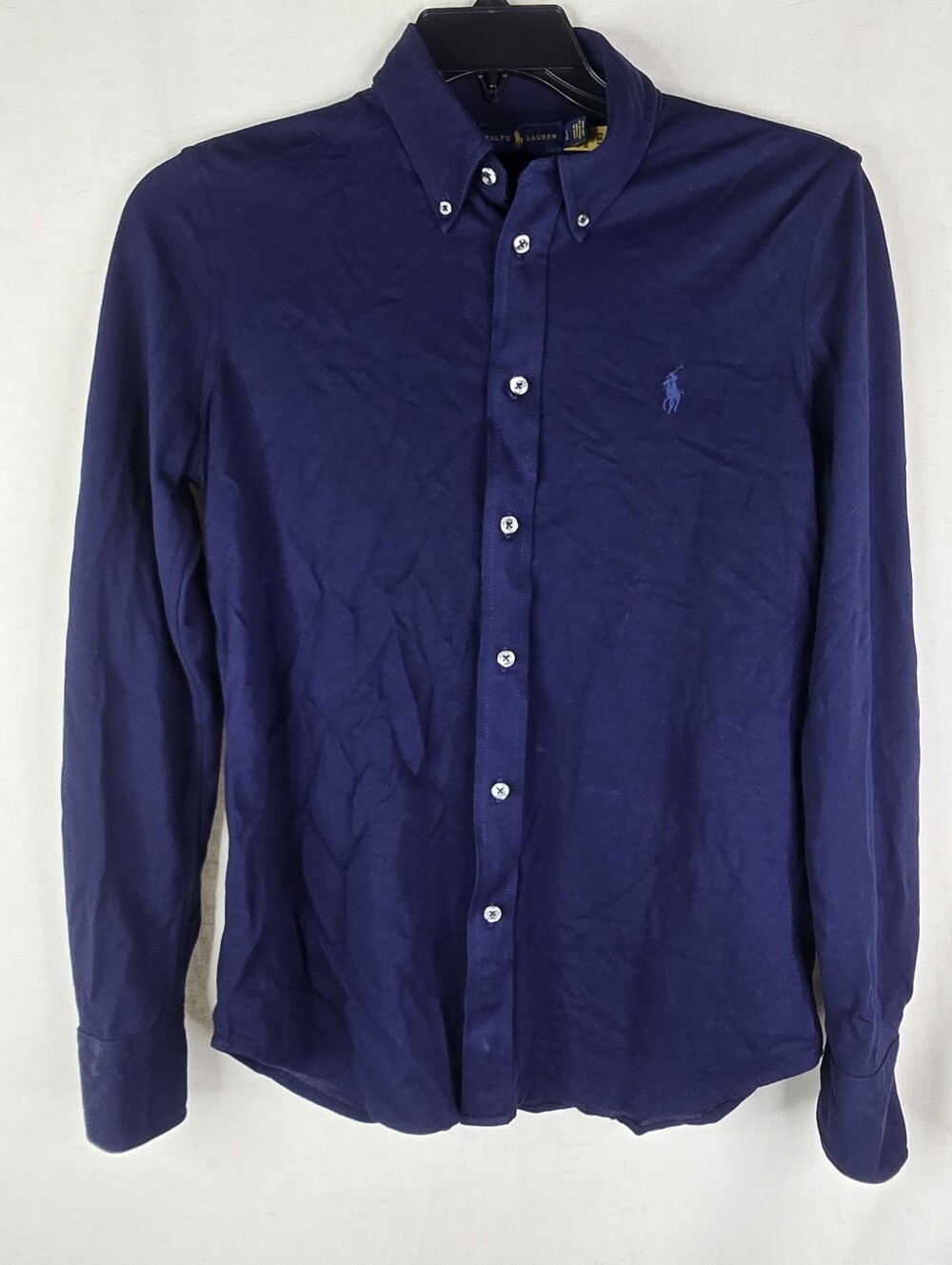 Polo Ralph Lauren Mens Large Knit Oxford Cotton Navy  Slim Fit Button Up Shirt